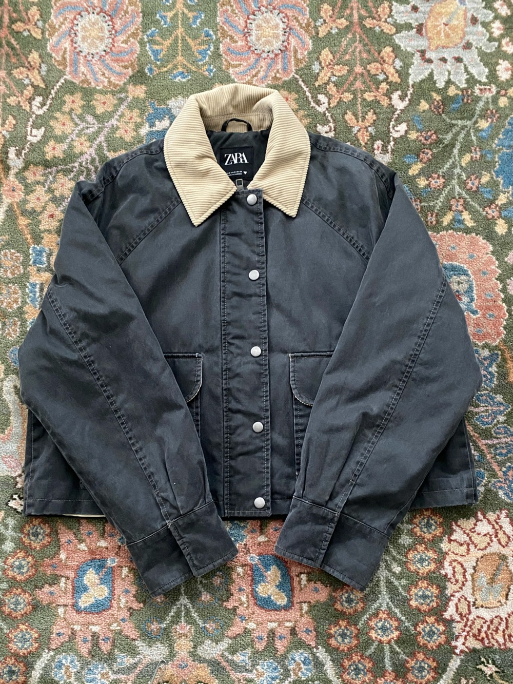 Zara Black Jacket with Tan Corduroy Collar